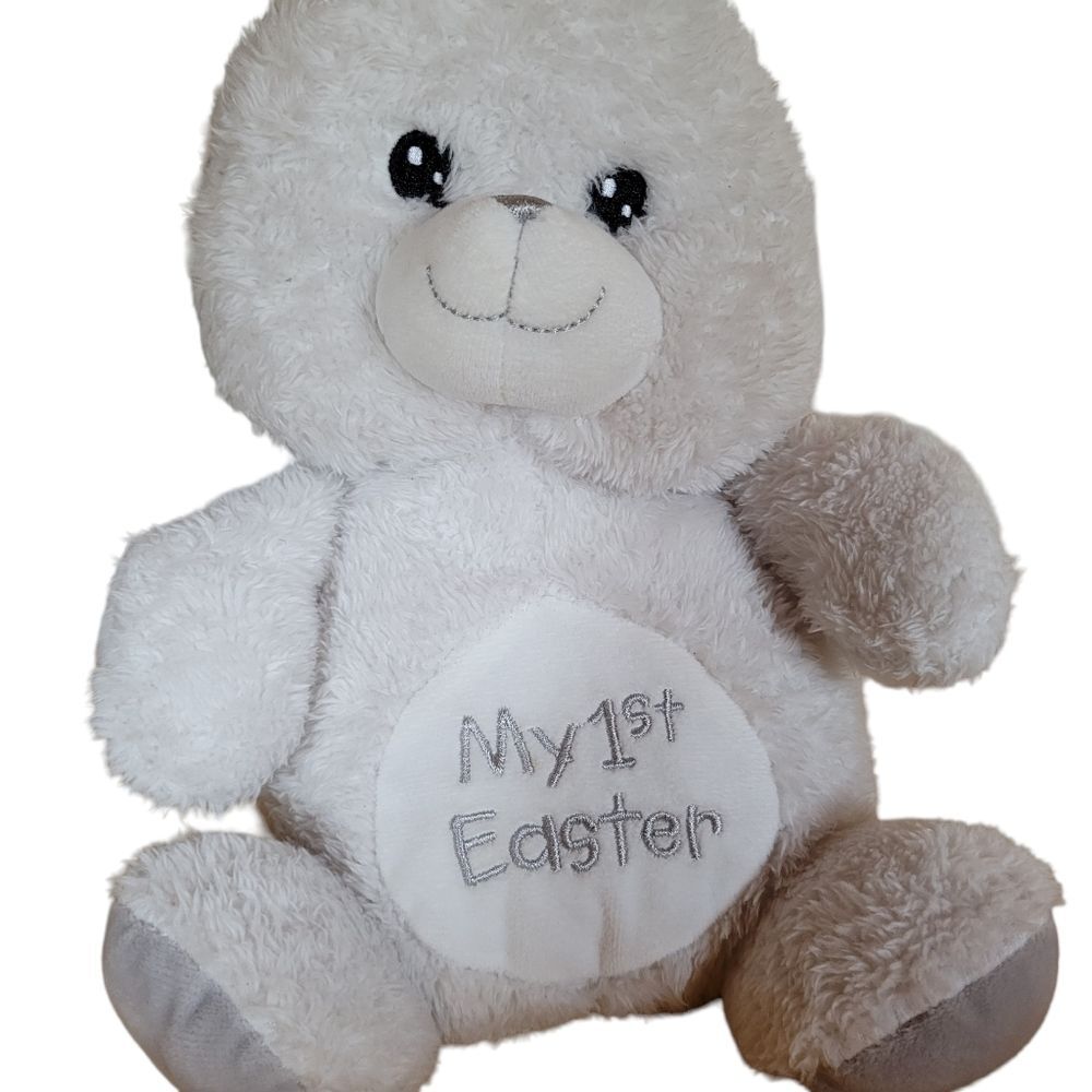 Kelly Baby My First Easter Bunny Rabbit White With Grey Ears RATTLE Plush! - Picture 5 of 7